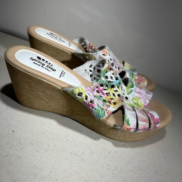 Spring Step Viniko Floral Cutout Wedge Slides Womens 41 - Picture 2 of 6
